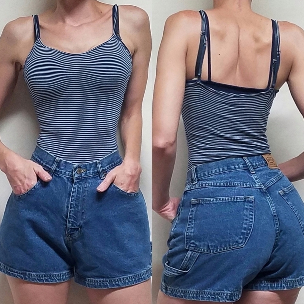 VINTAGE Daily-Wear Jeans USA Mid Wash High Rise Cargo Style Shorty Shorts 12